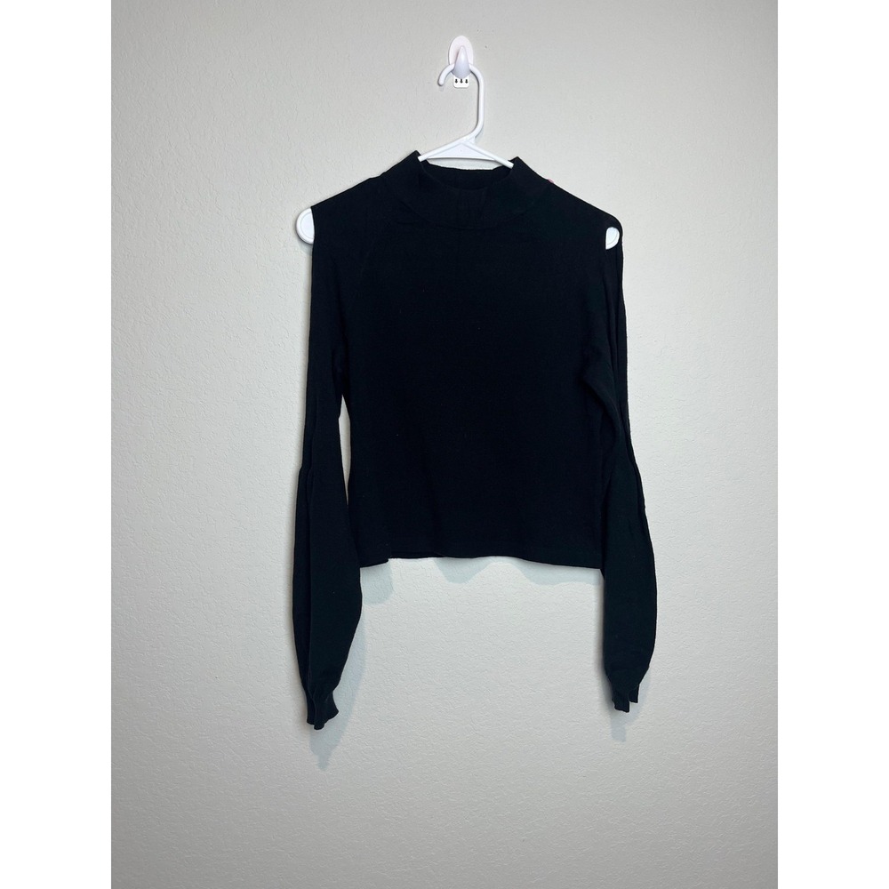 525 Sweater Womens Small Black Cold Shoulder Mock Neck Long Sleeve Knit Pullover